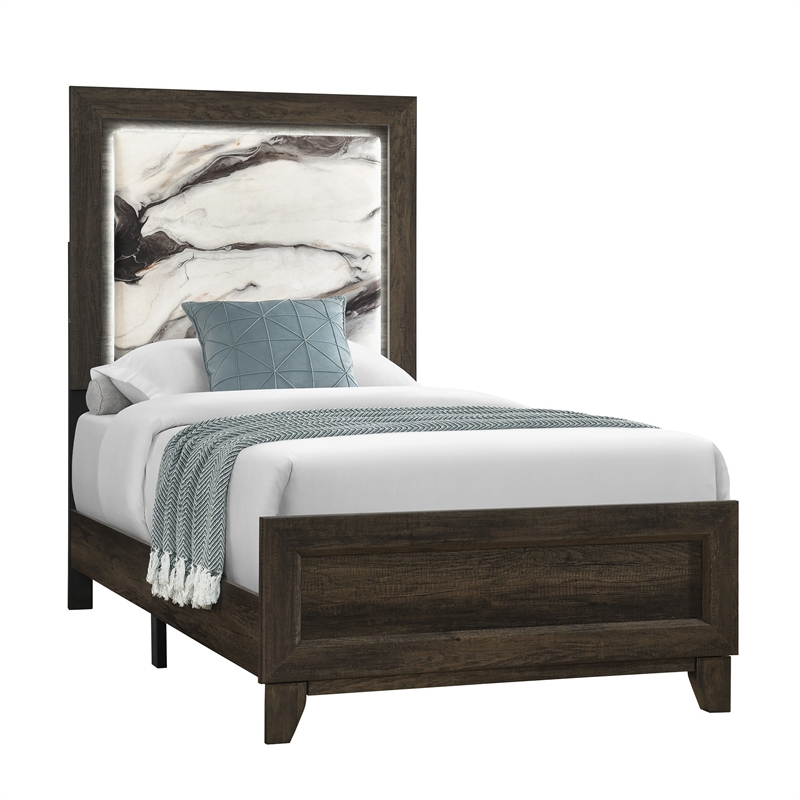 Global Furniure Harmony Twin Bed with LED in Brown