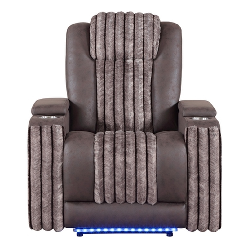 Global Furniure U8000 Power Reclining W/ PWR Headrest & LED LIGHT in Brown