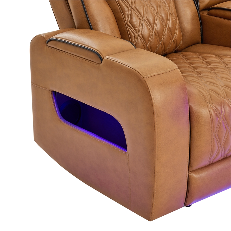 Global Furniure U8611 Sectional with PWR Headrest-LED and SPKR in Camel