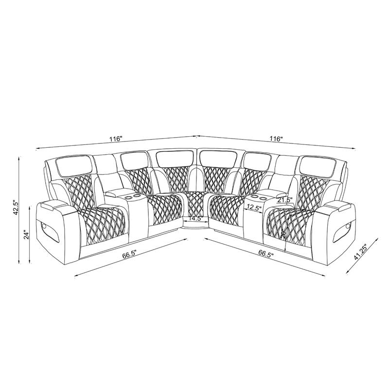 Global Furniure U8611 Sectional with PWR Headrest-LED and SPKR in Camel