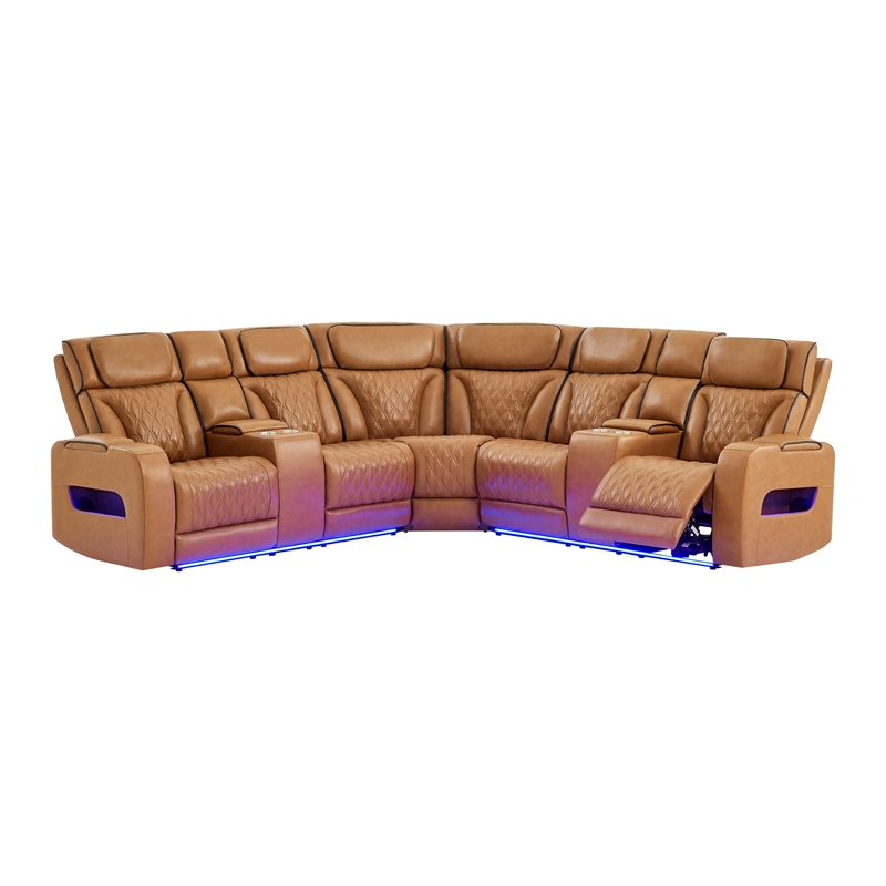 Global Furniure U8611 Sectional with PWR Headrest-LED and SPKR in Camel