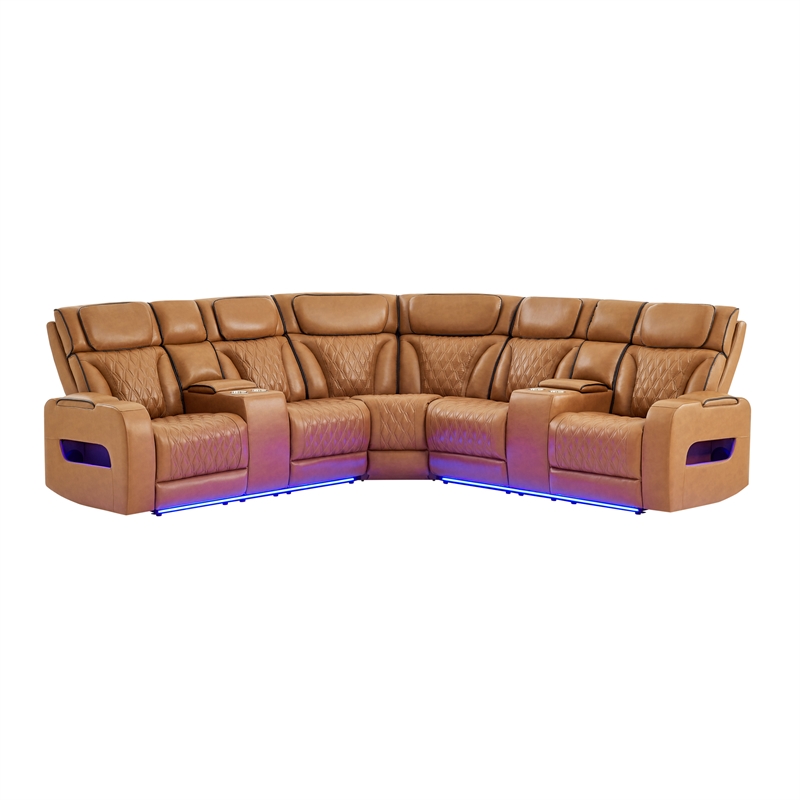 Global Furniure U8611 Sectional with PWR Headrest-LED and SPKR in Camel