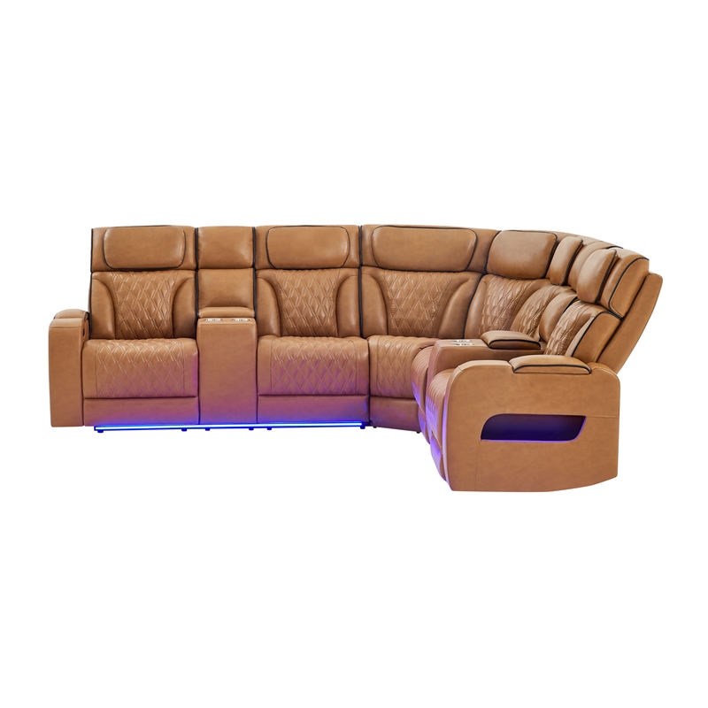 Global Furniure U8611 Sectional with PWR Headrest-LED and SPKR in Camel