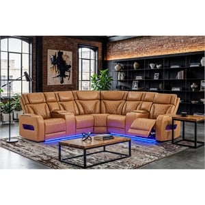 Global Furniure U8611 Sectional with PWR Headrest-LED and SPKR in Camel