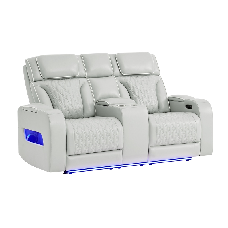 Global Furniure U8611 Power Recliner Loveseat w PHR-LED & SPKR in Blanche
