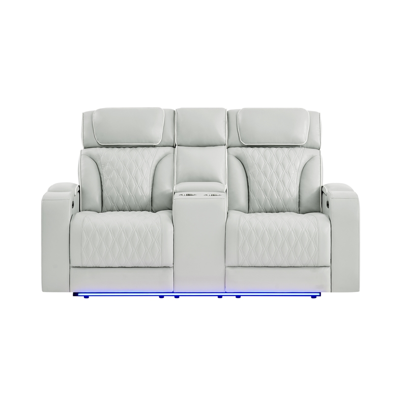 Global Furniure U8611 Power Recliner Loveseat w PHR-LED & SPKR in Blanche