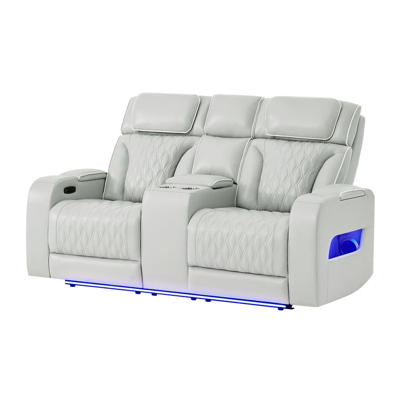Global Furniure U8611 Power Recliner Loveseat w PHR-LED & SPKR in Blanche
