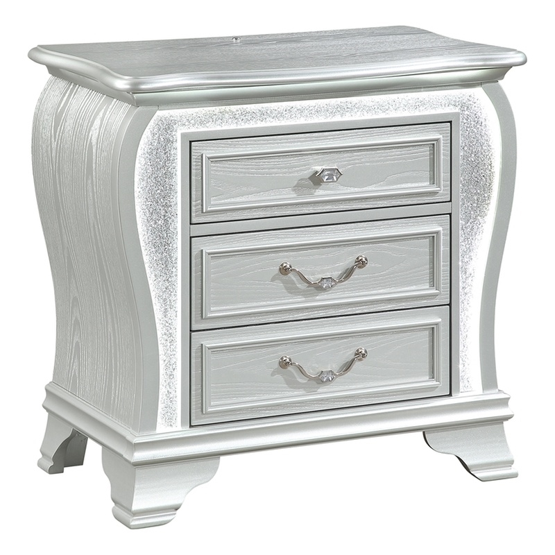 Global Furniture Aria Nightstand with LED in Silver