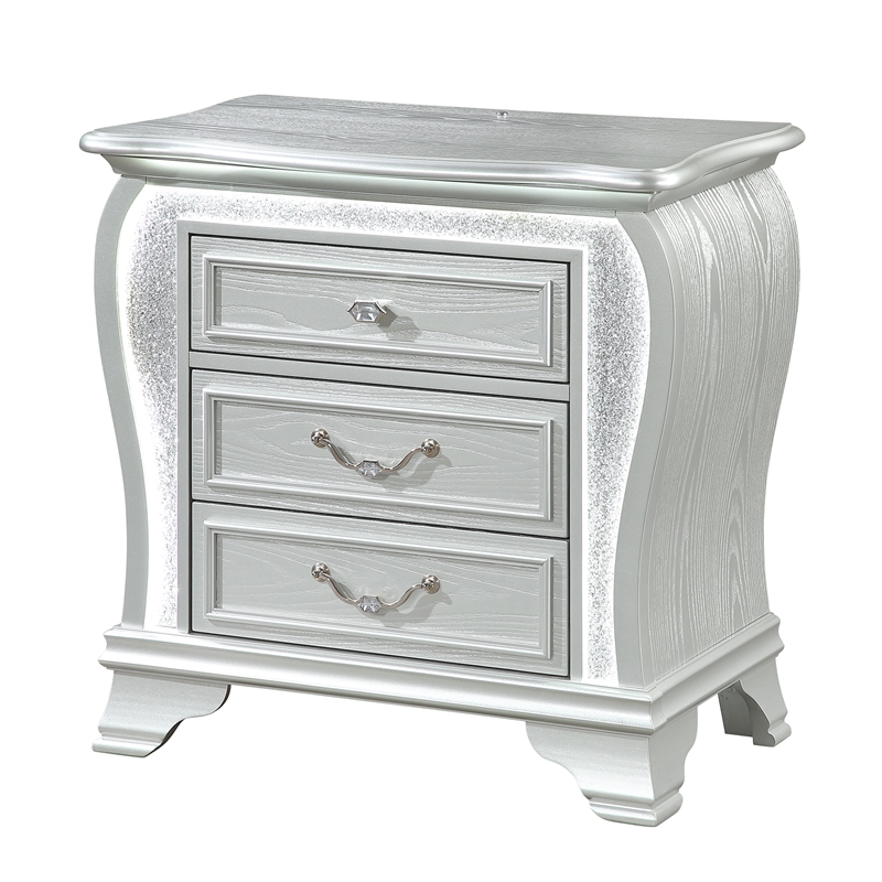 Global Furniture Aria Nightstand with LED in Silver
