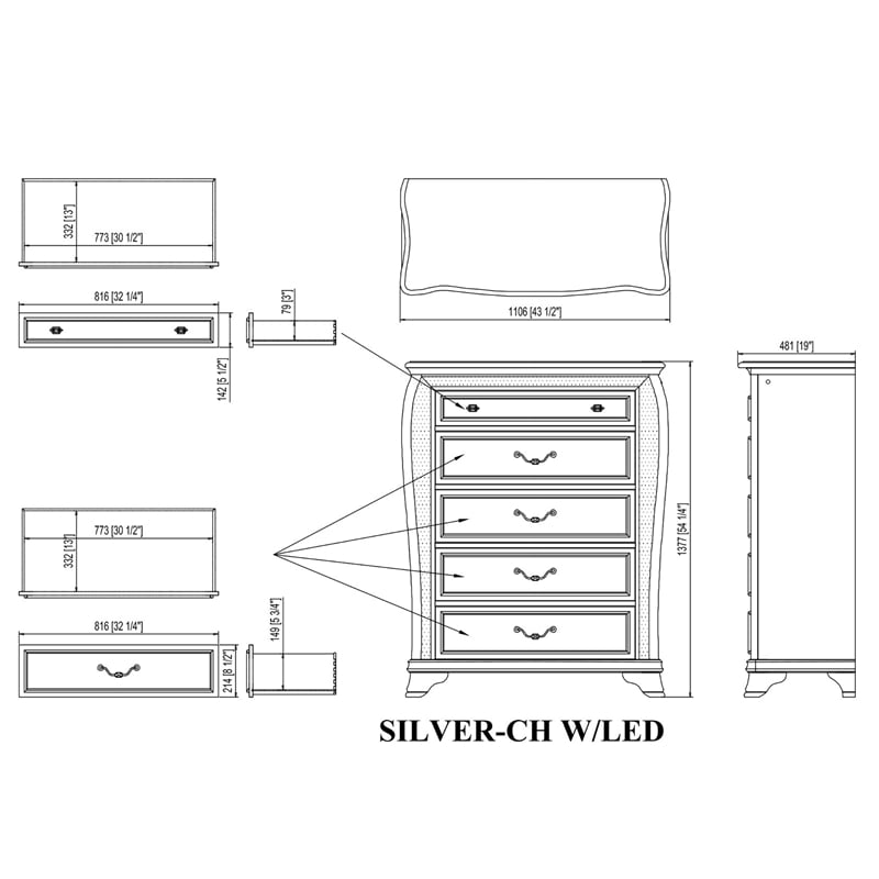 Global Furniture Aria Chest with LED in Silver