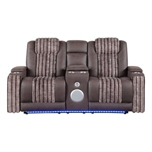 Global Furniure U8000 Power Recliner Loveseat W/PHR-LED and SPKR in Brown