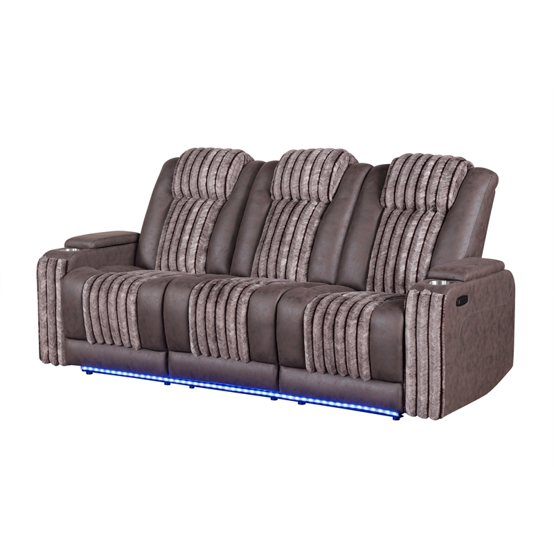 Global Furniure U8000 Power Recliner Sofa W/PHR-DDT-Light & LED in Brown