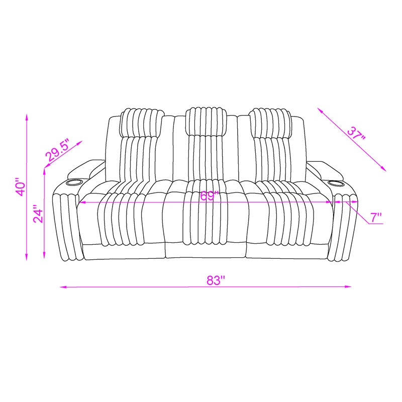 Global Furniure U8000 Power Recliner Sofa W/PHR-DDT-Light & LED in Brown