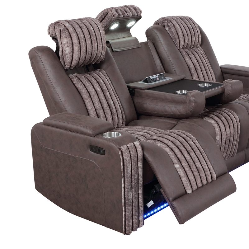Global Furniure U8000 Power Recliner Sofa W/PHR-DDT-Light & LED in Brown