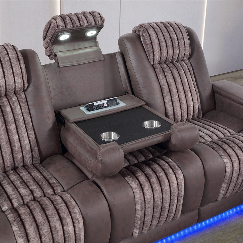 Global Furniure U8000 Power Recliner Sofa W/PHR-DDT-Light & LED in Brown