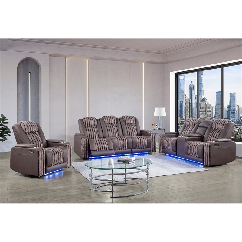 Global Furniure U8000 Power Recliner Sofa W/PHR-DDT-Light & LED in Brown