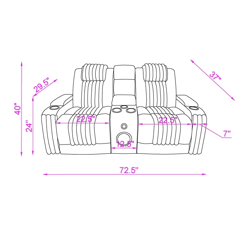Global Furniure U8000 Power Recliner Loveseat w/ PHR-LED and SPKR in Gray