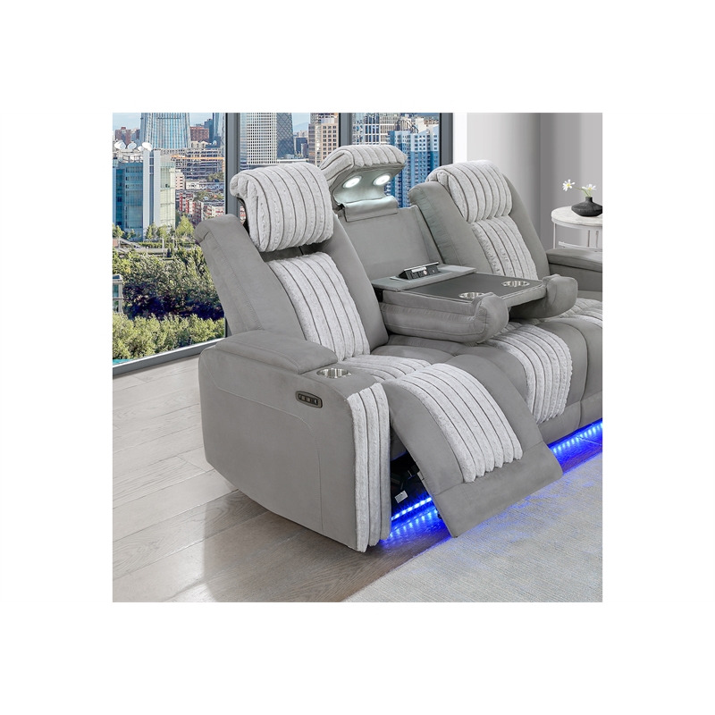 Global Furniure U8000 Power Recliner Sofa with PHR-DDT-and Light in Gray