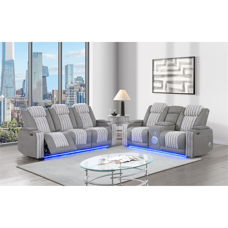 Global Furniure U8000 Power Recliner Sofa with PHR-DDT-and Light in Gray