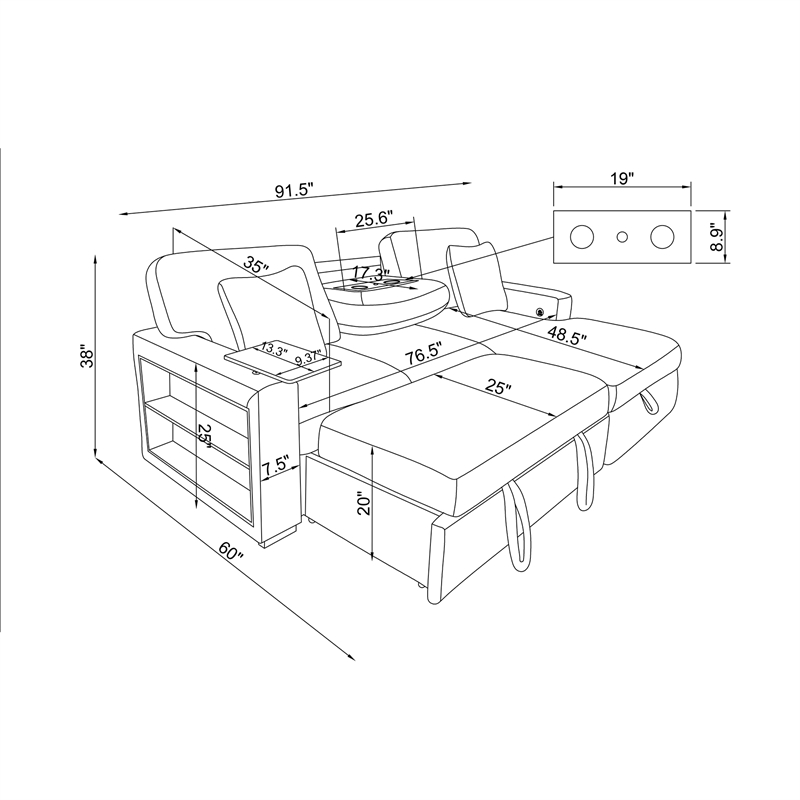 Global Furniure U0214 Sofa Bed in Gray