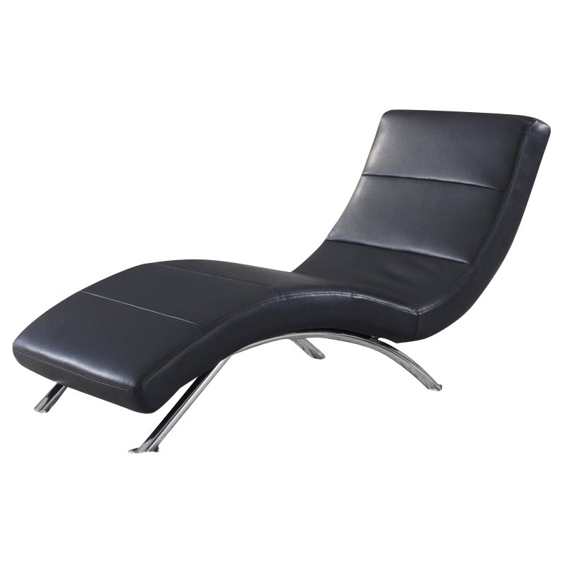 Global Furniture USA Leather Chaise in Black with Chrome Legs U820R2VBL