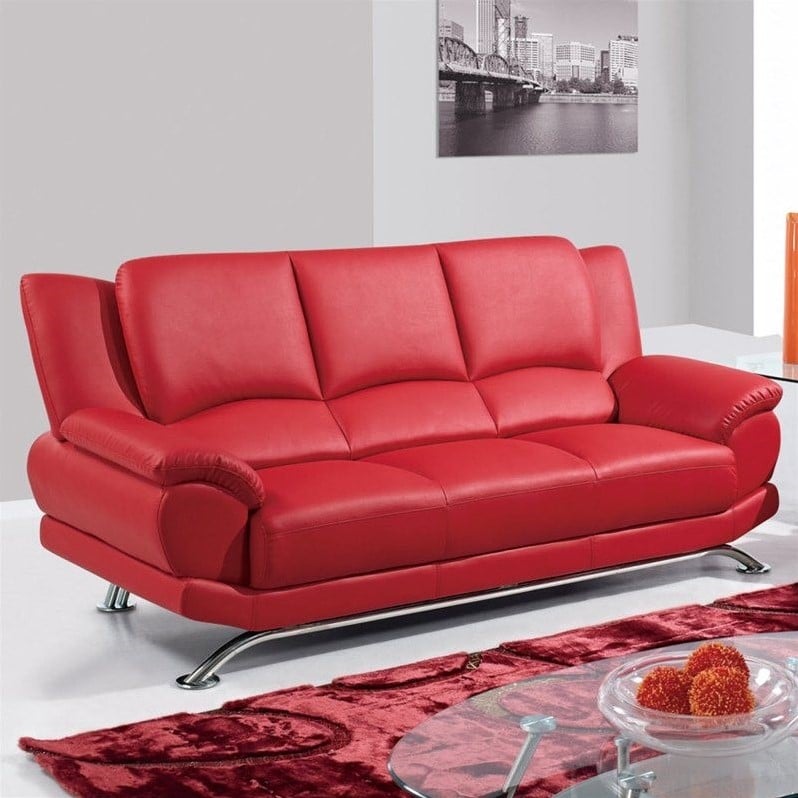 Global Furniture Leather Sofa with Chrome Legs in Red - U9908-R6V-RED-S (M)