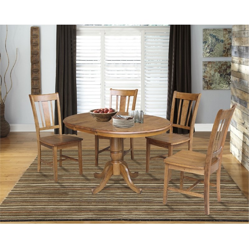International Concepts Solid Wood Extendable Dining Table and 4 Chairs in Pecan