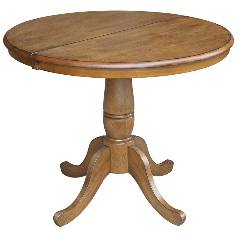 International Concepts 3 Piece Extendable Round Dining Set in Pecan