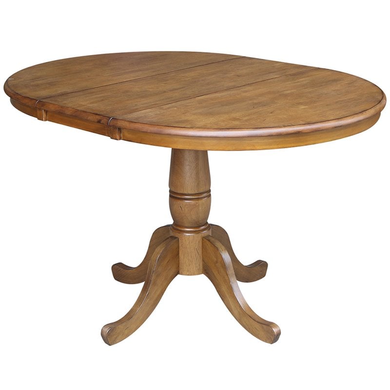 International Concepts 3 Piece Extendable Round Dining Set in Pecan