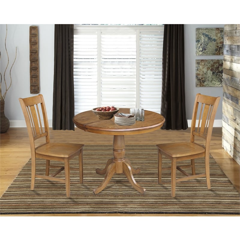 International Concepts 3 Piece Extendable Round Dining Set in Pecan