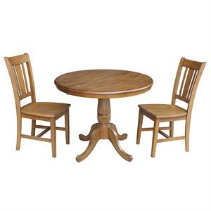 International Concepts 3 Piece Extendable Round Dining Set in Pecan