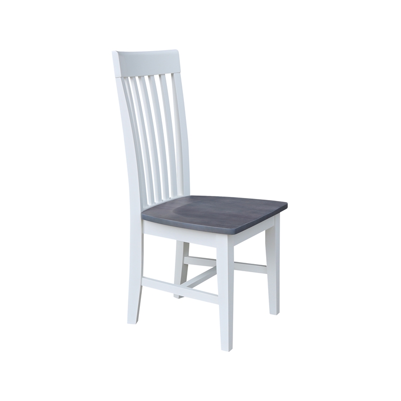 International Concepts Solid Wood Dining Side Chair in White and Gray (Set of 2)