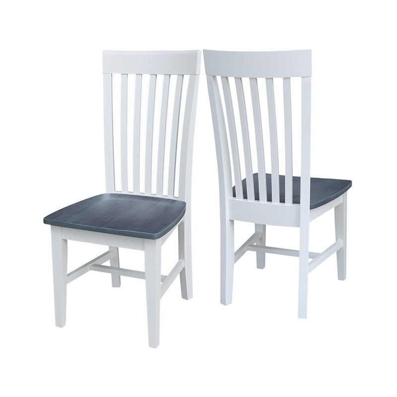 International Concepts Solid Wood Dining Side Chair in White and Gray (Set of 2)