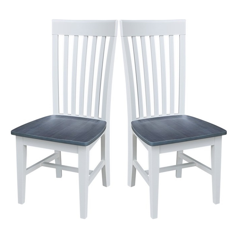 International Concepts Solid Wood Dining Side Chair in White and Gray (Set of 2)
