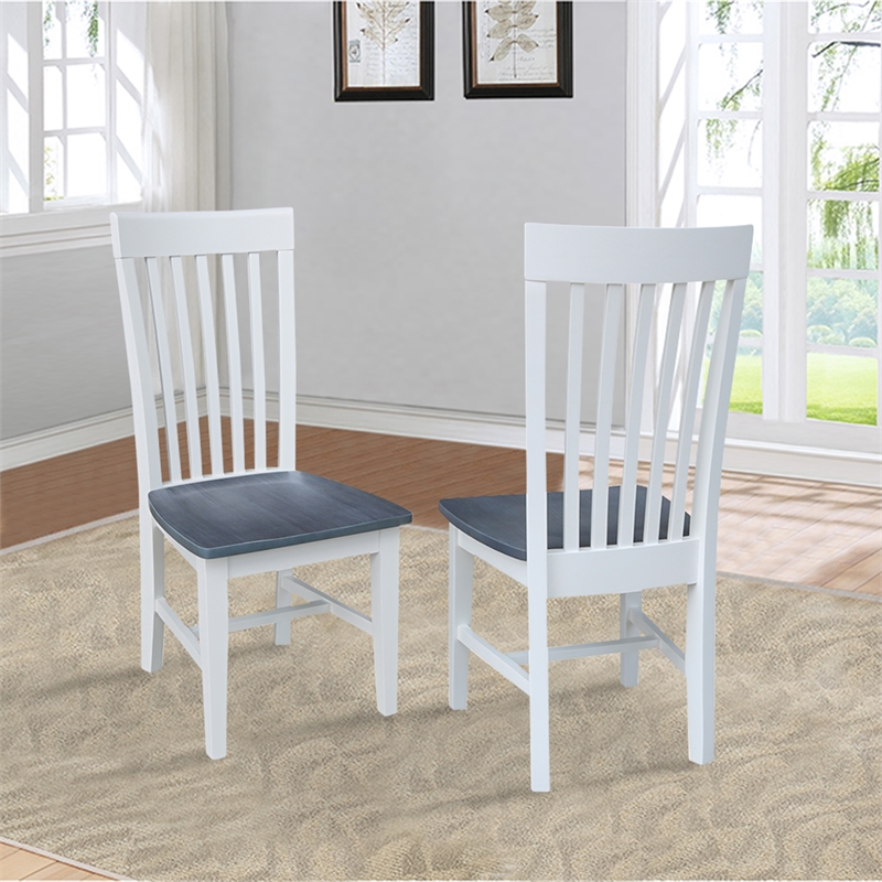 International Concepts Solid Wood Dining Side Chair in White and Gray (Set of 2)