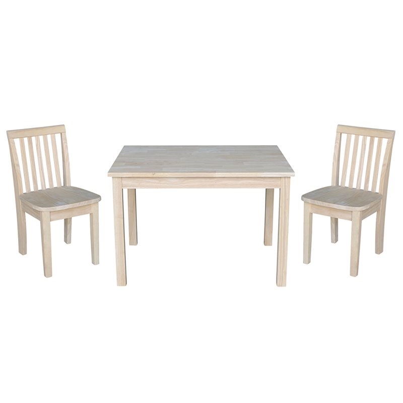 International Concepts 3 Piece Unfinished Kids Table and Chair Set