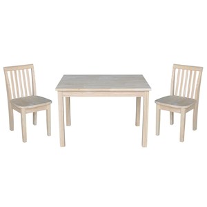 International Concepts 3 Piece Unfinished Kids Table and Chair Set