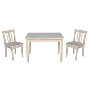 International Concepts 3 Piece Unfinished Kids Table and Chair Set