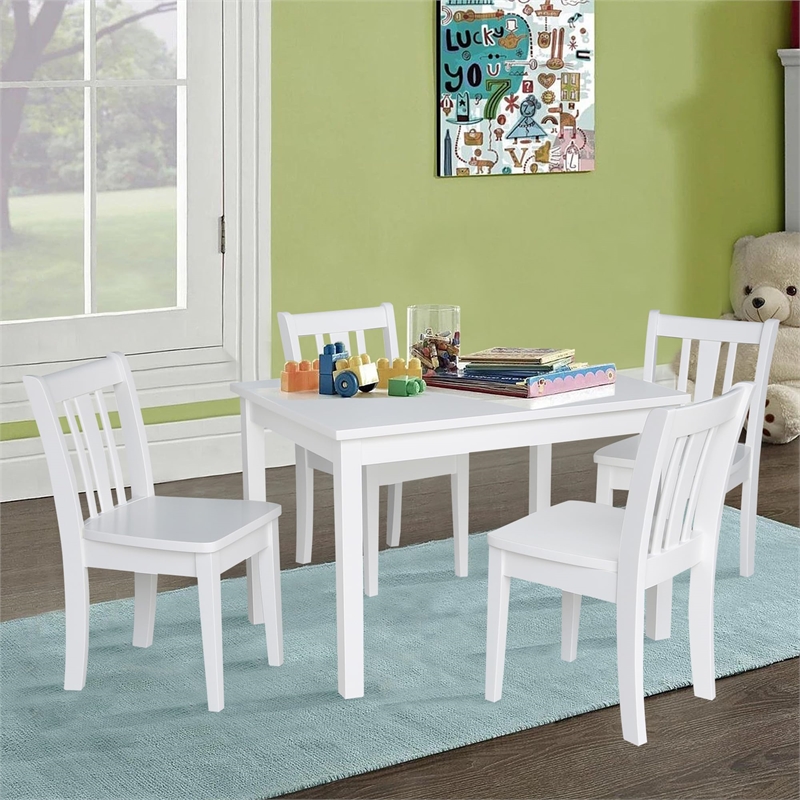 International Concepts 5 Piece Kids Table and Chair Set in White