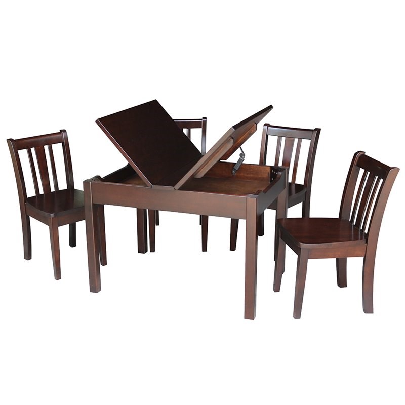 International Concepts 5 Piece Storage Kids Table and Chair Set
