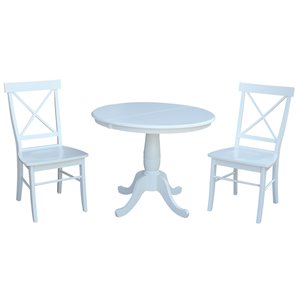 International Concepts 3 Piece Extendable Round Dining Set in White