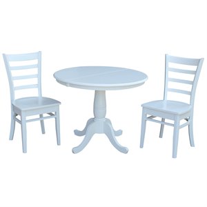 International Concepts 3 Piece Extendable Round Dining Set in White