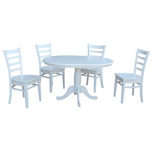 International Concepts 5 Piece Extendable Round Dining Set in White