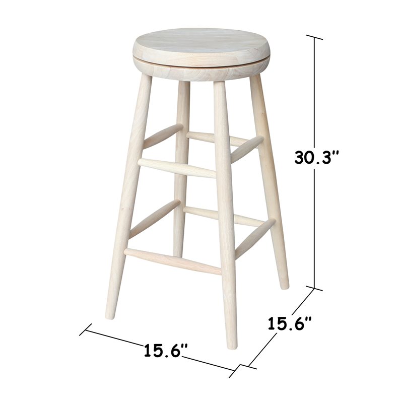 Solid Wood Swivel Scooped Seat Bar Height Stool in Unfinished
