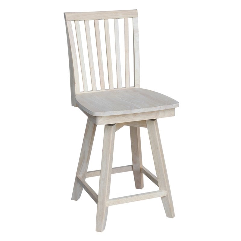 Mission Natural Wood Counter Height Stool With Swivel Seat in Unfinished