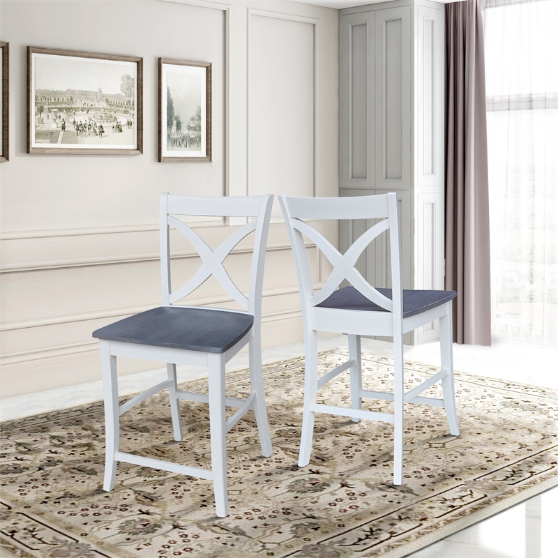 Vineyard Solid Wood Counter Height Stool in White/Heather Gray - 24
