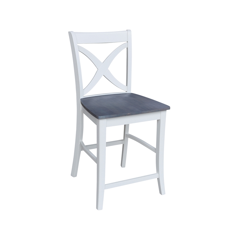Vineyard Solid Wood Counter Height Stool in White/Heather Gray - 24