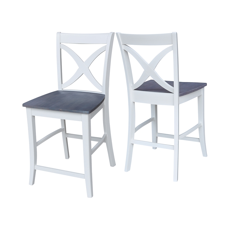 Vineyard Solid Wood Counter Height Stool in White/Heather Gray - 24