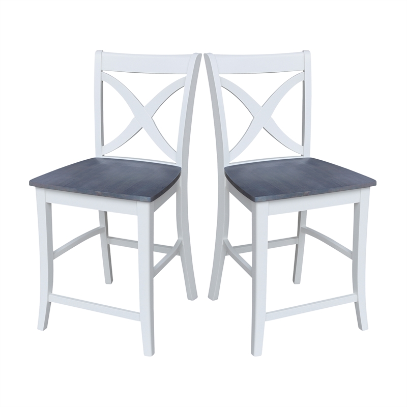 Vineyard Solid Wood Counter Height Stool in White/Heather Gray - 24