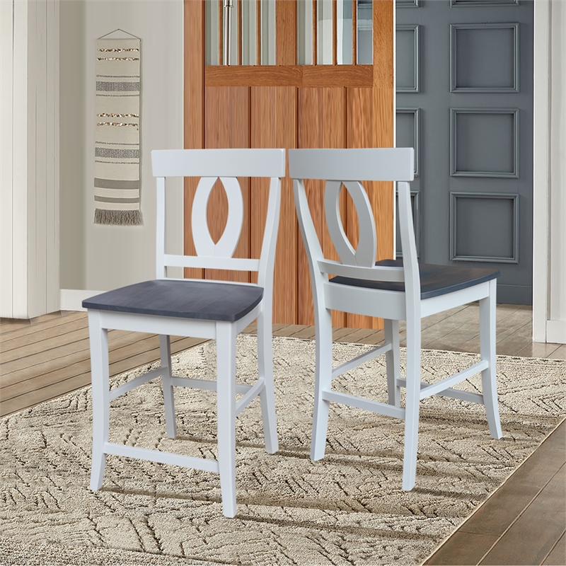 Verona Solid Wood Counter height Stool in White and Heather Gray